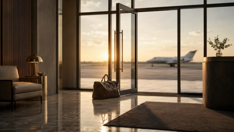 Terminal threshold at dawn, aircraft waiting beyond