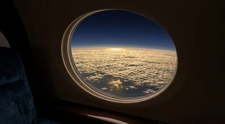 Ocean crossing seen from a private jet window